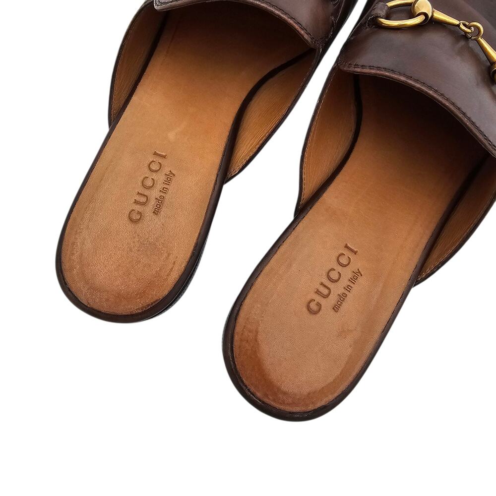 Gucci Brown Leather Horsebit Backless Loafers - Picture 7 of 9